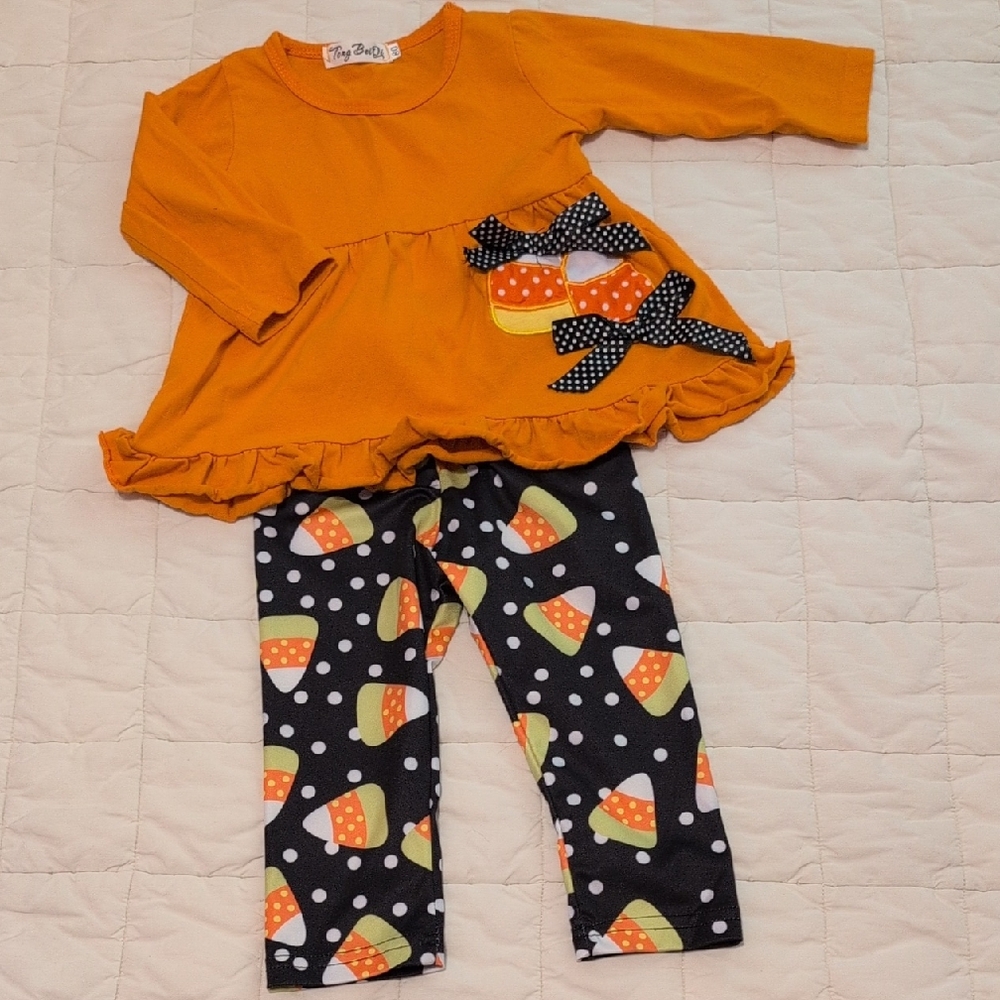 Orange and Black Toddler Outfit with Candy Corn Design